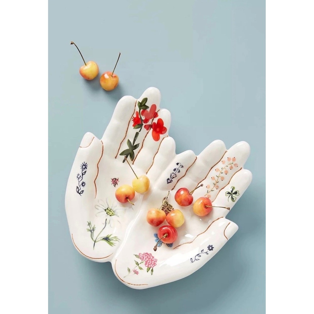 Anthropologie Nathalie Lété Titania Serving Platter Open Hands Ceramic Tray Dish